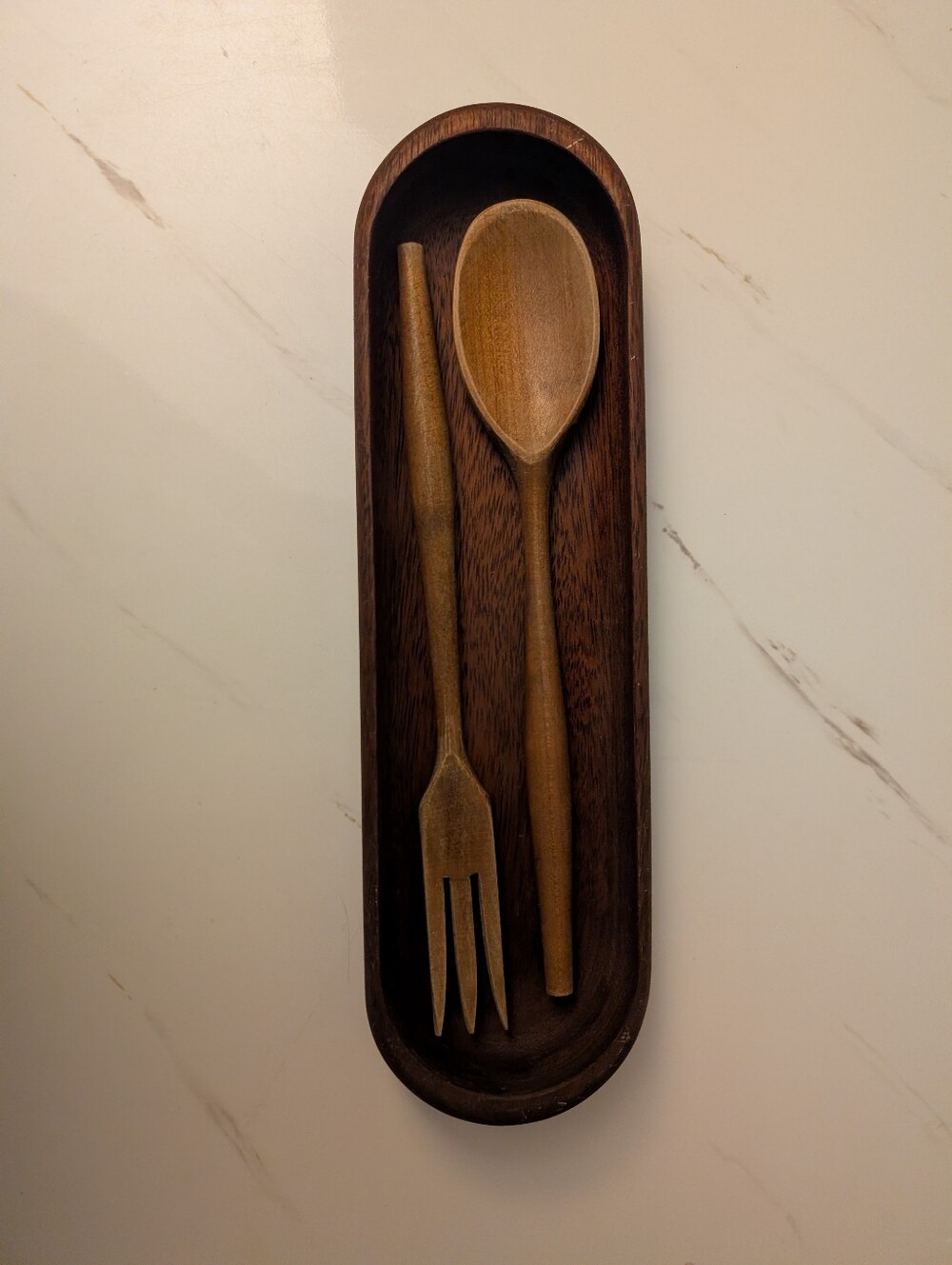Vintage 1960s Mid-Century Modern Wood Salad Serving Set with Tray - 3 Piece